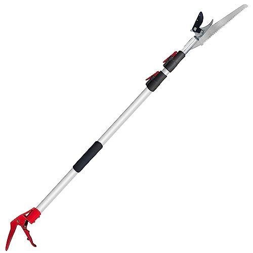 Telescopic Tree Trimmer 4.5-10 FT with 3 Section Length Adjustable, Cut and Hold Pruner, Pole Saw Extendable, Long Handle Fruit Picker, Branch Cutter, Clippers, Loppers