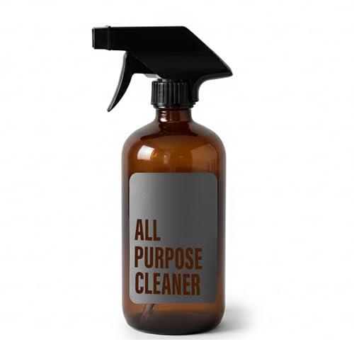 SAVVY & SORTED Amber Glass Spray Bottles for Cleaning, Refillable Amber Spray Bottle with Label, Glass Cleaning Bottles with Adjustable Nozzle, 17 Fl Oz / 500 ml