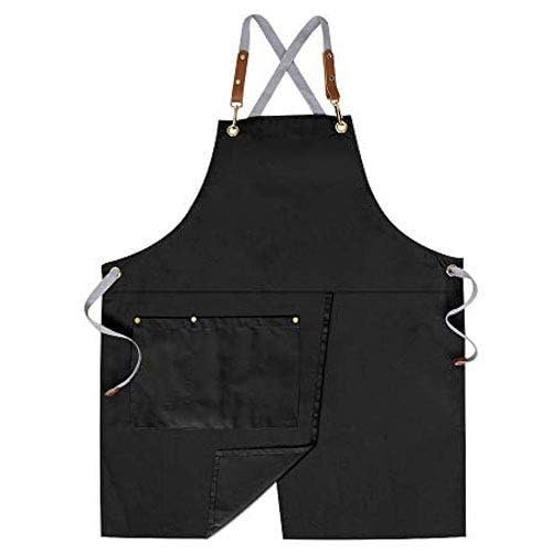 Crossback Apron with Pockets, Apron with Adjustable Straps - color: Black
