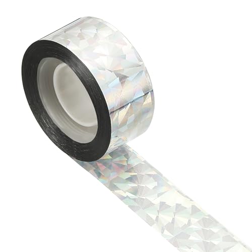 MECCANIXITY 164ft Long 1" Wide Silver Dual Side Reflective Holographic Flash Bird Scare Tape Ribbon to Keep Birds Away, Hang Tie on Garden Farm Orchards Balcony Patio Yard Fence, Floral - size: 164ft x 0.94in