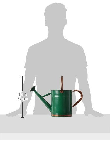 Gardman 8327 Hunter Green Galvanized Steel Watering Can with Copper Accents, 1-Gallon