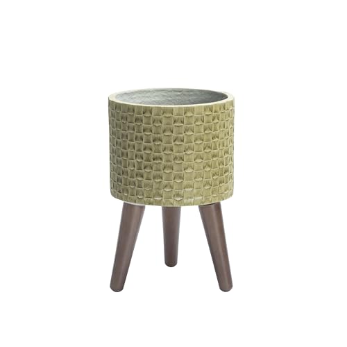 D'vine Dev Planter Pot with Wood Stand, 8 in, Distressed Olive, 88-Z-A-4 - color: Distressed Olive, size: Small