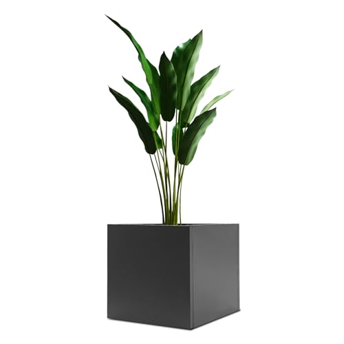 Steel Cube Planter Box, Large Square Indoor Outdoor Planters Cube with Strong Structure Large Size & Slits on the Corners Large Square Flower Pot for Gardens Patios Courtyards Commercial Residential - color: Black