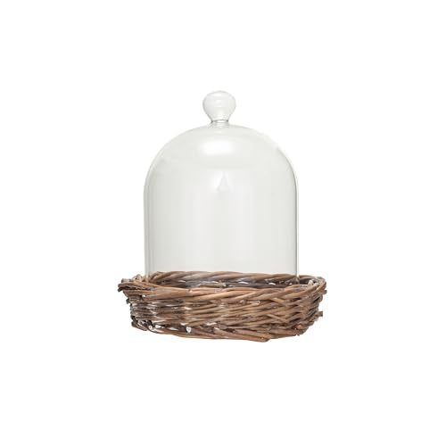 Creative Co-Op Round Glass Cloche with Woven Willow Base, Clear