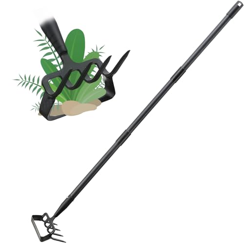 Stirrup Hoe Garden Tool & Cultivator Rake, 2-in-1 Heavy Duty Metal Hand Scuffle Garden Hoe for Weeding Vegetable Beds, Loop Action Weeder Long Handle 32-62", Manual Weed Puller for Lawn Farm Yard - size: 32-62“