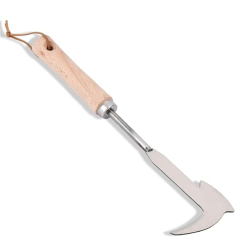 Crack Weeder, 12" Stainless Steel Crevice Weeding Tool with Wood Handle, Axe-Shaped Side-Walk Weed Puller Spatula, for Garden Lawn Yard Patio Terrace Paving Moss, Small Gardening Tool - size: 12" Crevice Weeder