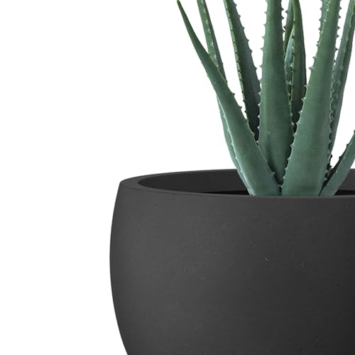 Kante Accent Round Bowl Black Concrete Planter 14" Dia, Outdoor - color: Black, size: 14"d