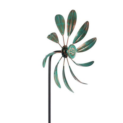 Metal Wind Spinners Outdoor,Garden Pinwheels Wind Sculptures - color: Small-green-a