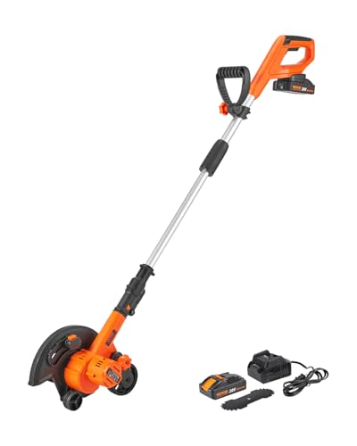 VEVOR Lawn Edger, 9-inch Large Blade, 20 V Battery Powered Cordless Edger Lawn Tool with 3-Position Blade Depth, Adjustable Handle, with Battery and Charger, for Lawns, Driveways, and Sidewalk Edges - size: 9 inches