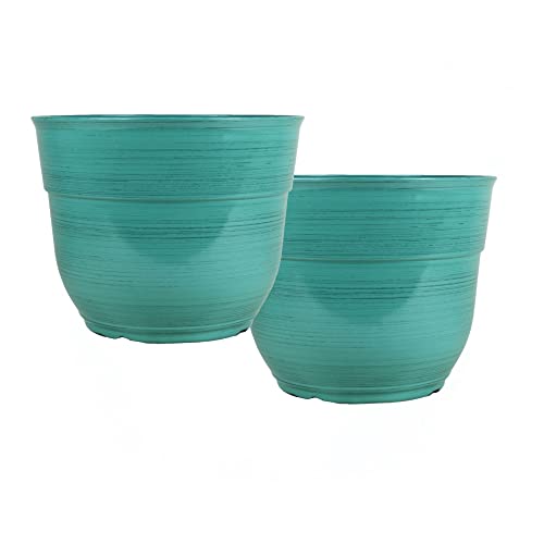 Garden Elements Indoor/Outdoor Glazed Brushed Happy Plastic Planter, Large, Dark Aqua, 15" (Pack of 2) - color: Dark Aqua