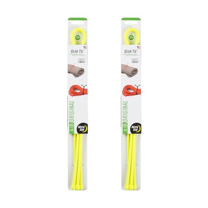 Nite Ize Gear Tie Reusable Rubber Twist Tie - Bendable Rubber Ties for Indoor & Outdoor Use - Reusable Multipurpose Twist Ties for Organizing & More - 32", Neon Yellow (2 Pack)