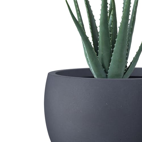 Kante Accent Round Bowl Charcoal Concrete Planter 15.7" Dia, Outdoor - color: Charcoal, size: 15.7" d