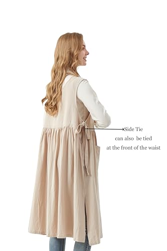 Nanxson Cotton Apron Women Split Plus Size Bib with Pockets - color: Beige
