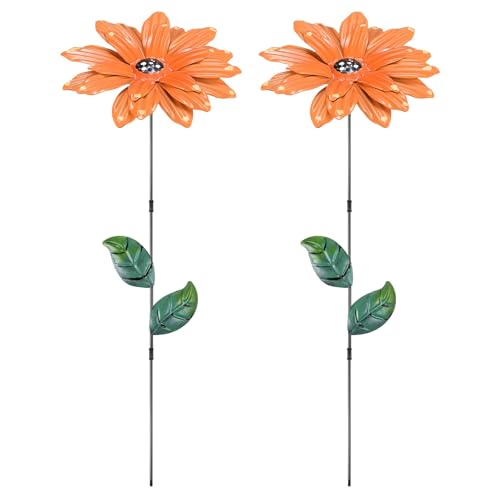 M METERXITY 2 Pack Large Flower Garden Decor Stakes, 13 Inch Waterproof Metal Garden Stakes Spring Decorative for Indoor/Outdoor/Lawn/Flower Pot/Bed/Bouquets/Patio/Terrace/Home Decor [Orange] - color: Orange