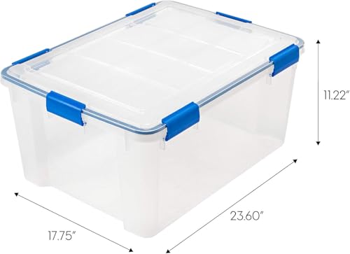 IRIS USA 3-Pack 60 Qt Storage Bins with Gasket Lids, Clear/Blue - size: 60 Qt. - 3 Pack