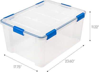 IRIS USA 3-Pack 60 Qt Storage Bins with Gasket Lids, Clear/Blue - size: 60 Qt. - 3 Pack