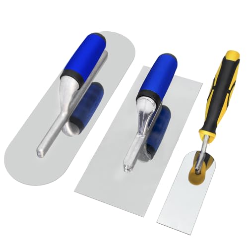Concrete Tools Set Stainless Steel Flat Finishing Trowel (11" x 4.3") and Pool Trowel (14" x 4") and Margin Trowel (6" x 2") Drywall Cement Plastering Masonry Construction Hand Kit