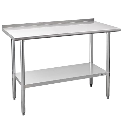 Profeeshaw Stainless Steel Prep Table 24''x48'' Workbench with Backsplash - color: With Backsplash, size: 24''x48''