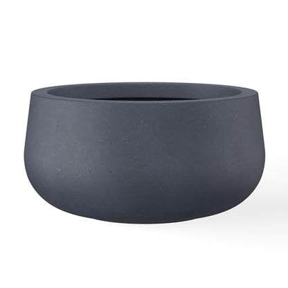 Kante Small Round Bowl Charcoal Concrete Planter 11" Dia, Outdoor - color: Charcoal, size: 11.8"w