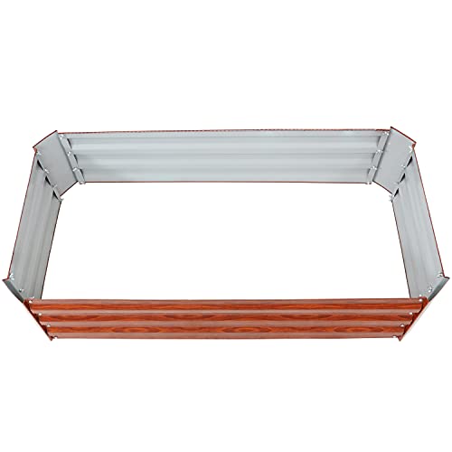 Sunnydaze Galvanized Raised Garden Bed, Rectangle, 4x2x1 ft, Woodgrain - color: Woodgrain
