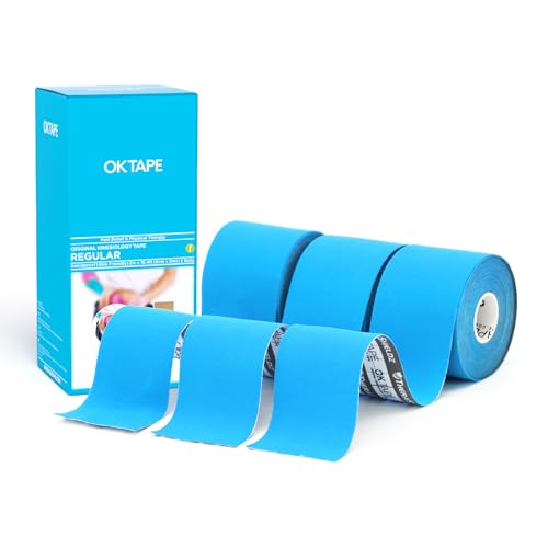 OK TAPE Kinesiology Tape (3 Pack) Latex Free Cotton Uncut 2in x 16.4ft - color: Light Blue, size: 3 Rolls
