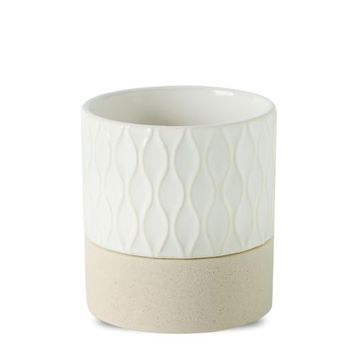 Nihow Self Watering Ceramic Plant Pot, 4.5 Inch, Cream White & Brown Net - color: Cream White & Brown Net, size: 4.5" Self Watering
