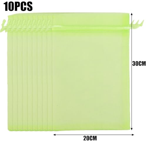 10Pcs/Set Fruit Protection Bags, Green Netting Cover Bags Drawstring Mesh Fruit Protectors Pest Barrier for Grapes Trees Veggies (Large, 20x30cm) - color: Medium