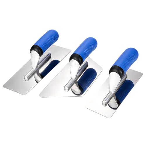 3 PCS Venetian Plaster Trowel Set – Polished Stainless Steel, 0.7mm Thick Stiff Blade with Beveled Edges & Round Corners, Lightweight Aluminum & Wood Handle for Plastering, Finishing & Burnishing