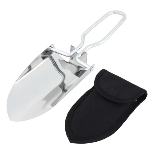 EMVANV Mini Folding Shovel,Foldable Garden Handy with Carrying Pouch Camping Trowel Stainless Steel Outdoor Survival Shovel for Garden and Campsite Use While Hiking, Camping and Outdoor(Silver)
