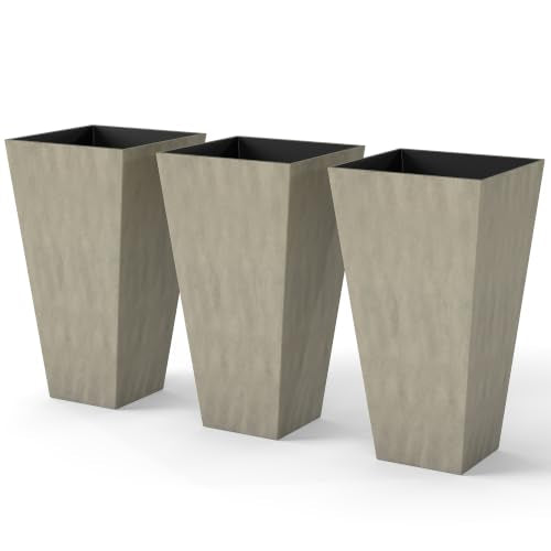 Outsunny 28 in Tall Planters for Outdoor Plants with Drainage Holes, Grey - color: Gray