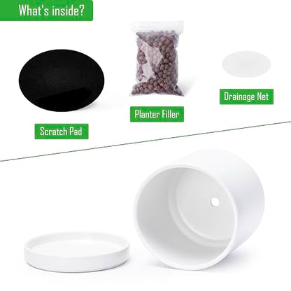 D'vine Dev 2-Pack Ceramic Pots with Saucers, White, 8.2 in, 94-V-D-1 - color: White, size: 8 Inch