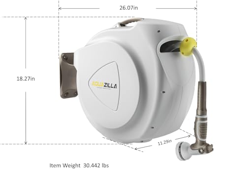 Retractable Garden Hose Reel, 5/8 in 100+6 ft, Heavy Duty Wall Mounted Water Hose Reel, Spring Power Automatic Rewind, Any Length Lock, 180° Swivel Bracket, 10 Pattern Spray Nozzle - size: 5/8" 100FT