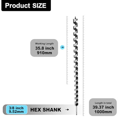 1-1/8" X 39.37" Auger Bit for Wood, 28x1000mm Extra Long Auger Drill Bit - size: 1-1/8" (28mm)diameter, style: 39.37 inch / 1000mm Length