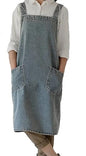 Denim Bib Apron for Women Men, Unisex Cross Back Aprons with Large Pockets - color: Style B - Light Blue
