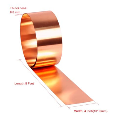Copper Flashing Roll - 99.95% Pure, 20 Gauge, 0.8mm Thick, 4" Width x 8 FT Length - ASTM B152M Copper Sheet - Contractors & DIY Projects - size: 20 Ga, 4" Width x 8 FT