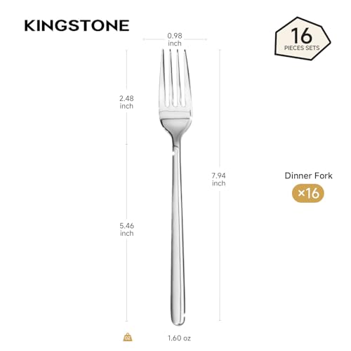 KINGSTONE 16-Piece 8-Inch Dinner Forks, 18/10 Stainless Steel Table Forks - size: 16