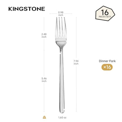 KINGSTONE 16-Piece 8-Inch Dinner Forks, 18/10 Stainless Steel Table Forks - size: 16