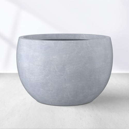 Kante Small Round Bowl Blue Gray Concrete Planter 11.8" Dia, Outdoor - color: Gray, size: 11.8" d