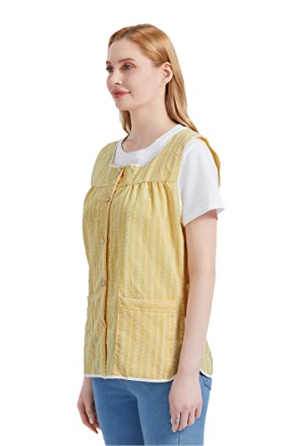 Nanxson Cobbler Aprons for Women with Pockets Smock Apron with Buttons - color: Yellow Stripes, size: XX-Large