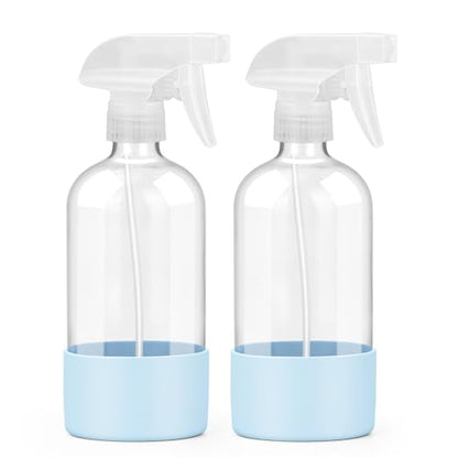 Glass Spray Bottles - 2 Pack 16 oz Clear Spray Bottles with Silicone Sleeve - color: Blue
