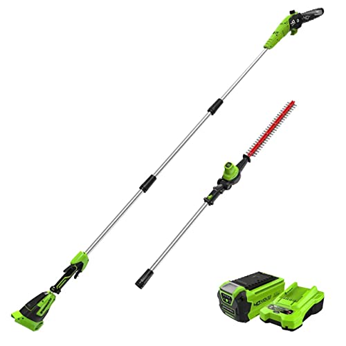 Greenworks 40V 10 in Pole Saw, Hedge Trimmer Kit, Tool Only - size: Brushless Combo Kit (2.5Ah)