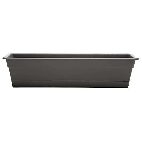 Bloem Dura Cotta Window Box Planter: 30" - Charcoal - Large Box with Tray, Weatherproof Resin Box, Removable Tray for Indoor & Outdoor Use, Gardening, 4 Gallon Capacity - color: Charcoal, size: 30"