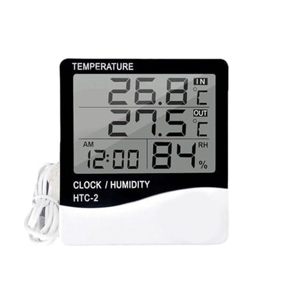 Temperature Humidity Meter, LCD Digital Indoor Outdoor Thermometer Hygrometer with Clock & Sensor Wire, Humidity Monitor for Home, Reptile, Greenhouse, Basement