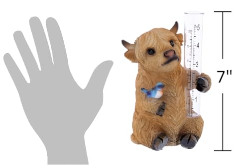 The Bridge Collection Highland Cow Rain Gauge – Charming Cow with Bird