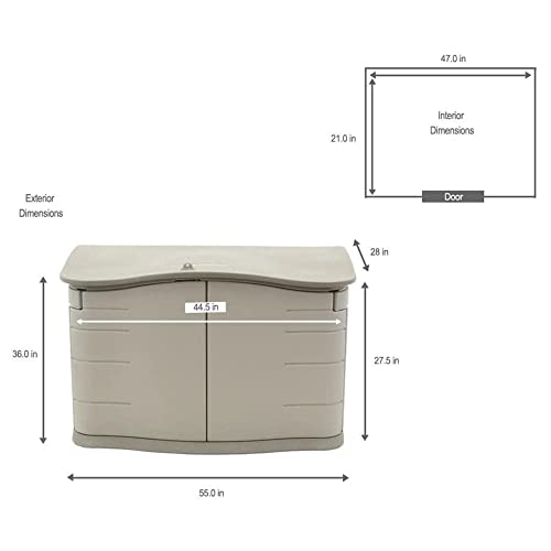 Rubbermaid Small Horizontal Resin Outdoor Storage Shed With Floor (4.5 x 3 Ft) Weather Resistant, Beige/Brown, Organization for Home/Backyard/Pool Chemicals/Toys/Garden Tools/Porch/Patio Cushions - style: Small Horizontal Shed