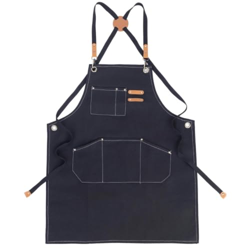 Canvas Tool Apron, Heavy Duty Multi-Pocket, Crossback Adjustable - color: Black