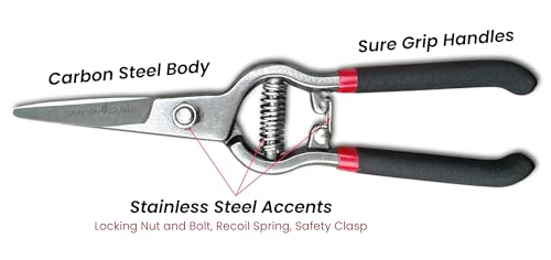 Garden Guru Classic Bypass Pruning Shears Clippers – Heavy Duty Forged Steel Garden Pruners – Safety Lock – Non Slip Comfort Grips – Cuts up to 1” Diameter – Professional Bypass Pruners for Gardening - size: 1 Pack, style: Precision Blade