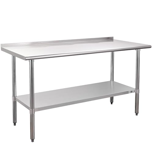 Profeeshaw Stainless Steel Prep Table 24''x60'' Workbench with Backsplash - color: With Backsplash, size: 24''x60''