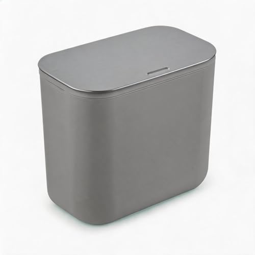 1.8 Gallon/7L Hanging Trash Can, Under Sink Compost Small Trash Bin with Stainless Steel Lid for Kitchen Cabinet Door, Food Waste Container for Kitchen RV Bathroom Office, Gray - color: Grey, size: 1.8 Gallon/7L