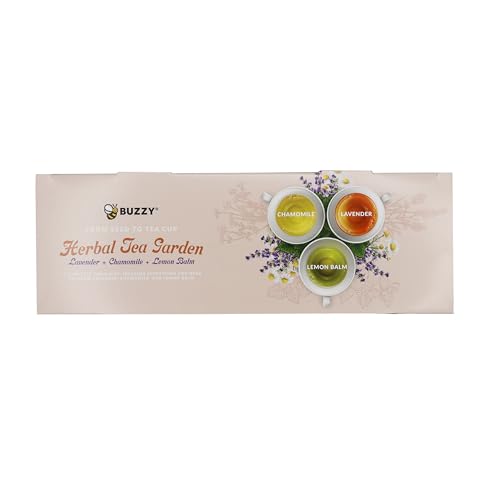 Buzzy Seeds Herbal Tea Garden Kit 3-Pack, Printed Metal Planters, Herbs